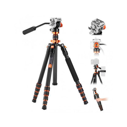 K&F Concept 173cm Ball / Fluid Head Carbon Fiber Tripod with Arca-Swiss Quick Release Plate, Detachable Monopod & 2-in-1 Tablet + Smartphone Holder for Cameras, Studio Lighting, Photography, Vlogging & Live Streaming