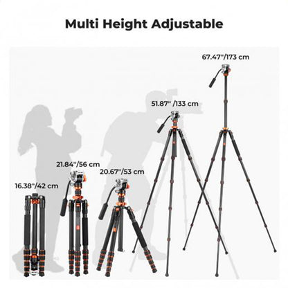 K&F Concept 173cm Ball / Fluid Head Carbon Fiber Tripod with Arca-Swiss Quick Release Plate, Detachable Monopod & 2-in-1 Tablet + Smartphone Holder for Cameras, Studio Lighting, Photography, Vlogging & Live Streaming