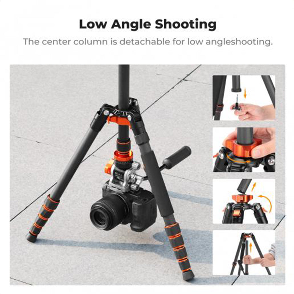 K&F Concept 173cm Ball / Fluid Head Carbon Fiber Tripod with Arca-Swiss Quick Release Plate, Detachable Monopod & 2-in-1 Tablet + Smartphone Holder for Cameras, Studio Lighting, Photography, Vlogging & Live Streaming