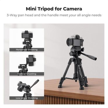 K&F Concept S233A0 Mini Desk Tripod w/ 25" Max Height, 4kg Load Capacity, Universal 1/4" Screw, 3-Way Pan Head & Remote Control Aluminum Tabletop Portable Travel Tripod for DSLR Cameras, Camcorders, Smartphones, Potography & Spotting Scopes