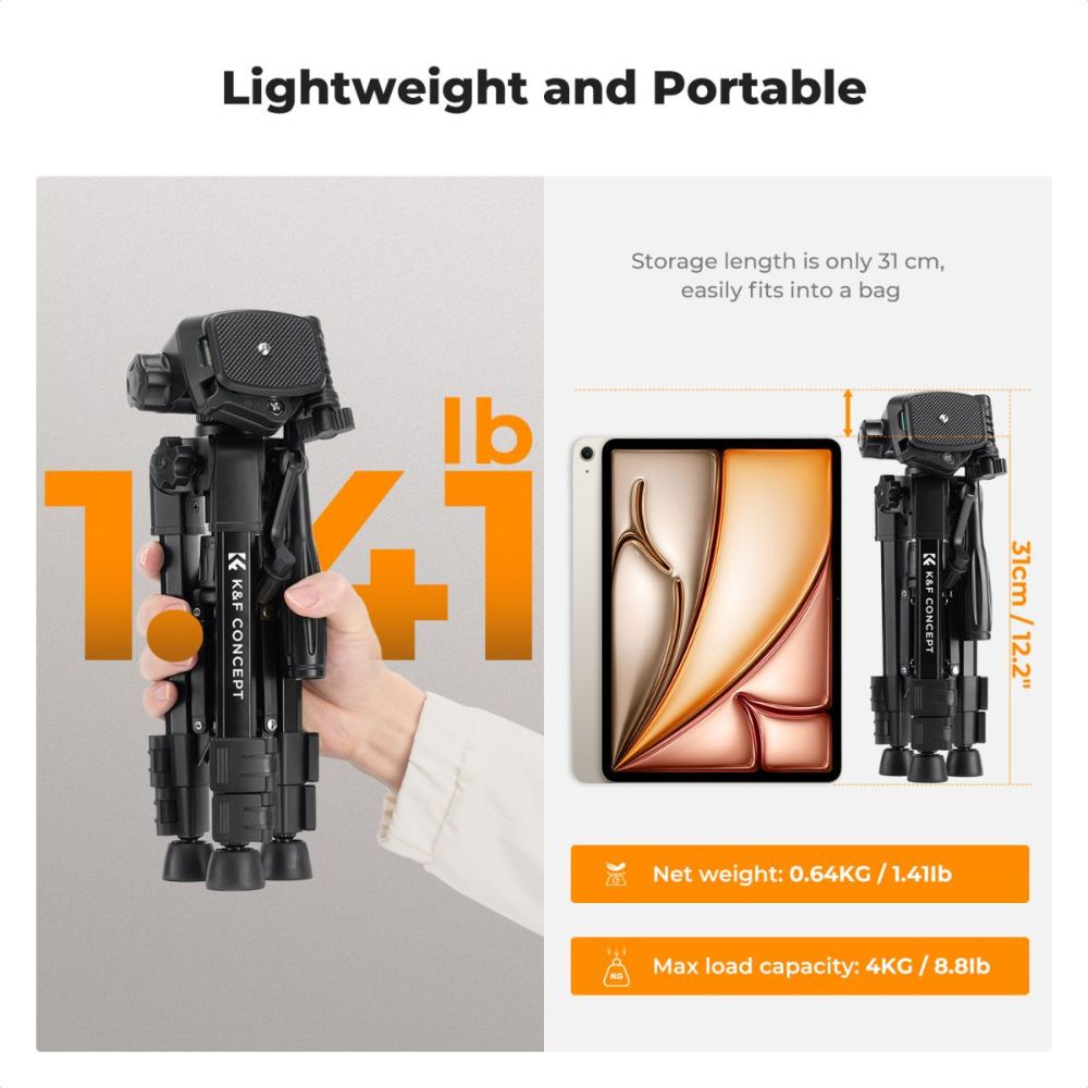 K&F Concept S233A0 Mini Desk Tripod w/ 25" Max Height, 4kg Load Capacity, Universal 1/4" Screw, 3-Way Pan Head & Remote Control Aluminum Tabletop Portable Travel Tripod for DSLR Cameras, Camcorders, Smartphones, Potography & Spotting Scopes
