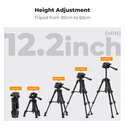 K&F Concept S233A0 Mini Desk Tripod w/ 25" Max Height, 4kg Load Capacity, Universal 1/4" Screw, 3-Way Pan Head & Remote Control Aluminum Tabletop Portable Travel Tripod for DSLR Cameras, Camcorders, Smartphones, Potography & Spotting Scopes