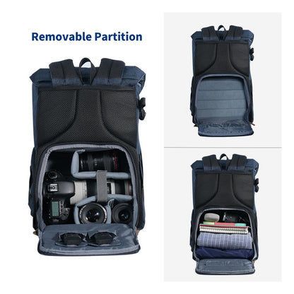 K&F Concept 20L Camera Electronics Backpack with 15 Inch Laptop Compartment, Built-In Waterproof Rain Cover for Drones, Lens, Tripod, DSLR/SLR, Mirrorless Camera & Accessories (Blue, Black) | KF13-066V10 KF13-066V12