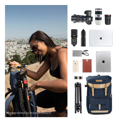 K&F Concept 20L Camera Electronics Backpack with 15 Inch Laptop Compartment, Built-In Waterproof Rain Cover for Drones, Lens, Tripod, DSLR/SLR, Mirrorless Camera & Accessories (Blue, Black) | KF13-066V10 KF13-066V12