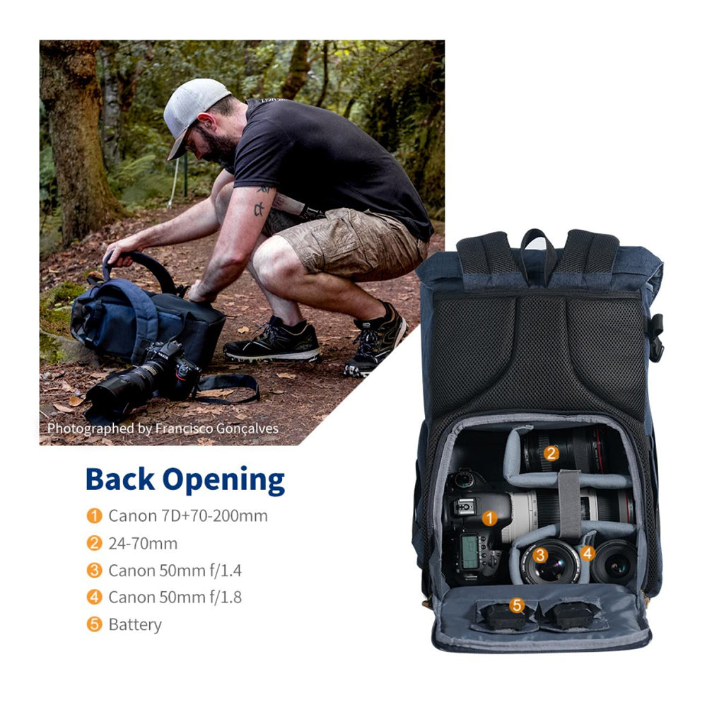 K&F Concept Beta 20L Medium Nylon Photography Digital Camera Backpack Bag with 15 inch Laptop Compartment & Built-in Rain Cover for DSLR, Mirrorless Camera, Lens, Tablet, iPad, MacBook, Drone, DJI, Canon, Nikon, Panasonic, Fujifilm