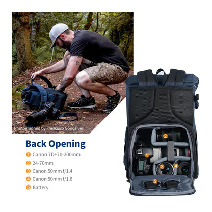 K&F Concept 20L Camera Electronics Backpack with 15 Inch Laptop Compartment, Built-In Waterproof Rain Cover for Drones, Lens, Tripod, DSLR/SLR, Mirrorless Camera & Accessories (Blue, Black) | KF13-066V10 KF13-066V12