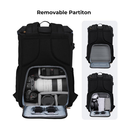 K&F Concept 20L Camera Electronics Backpack with 15 Inch Laptop Compartment, Built-In Waterproof Rain Cover for Drones, Lens, Tripod, DSLR/SLR, Mirrorless Camera & Accessories (Blue, Black) | KF13-066V10 KF13-066V12
