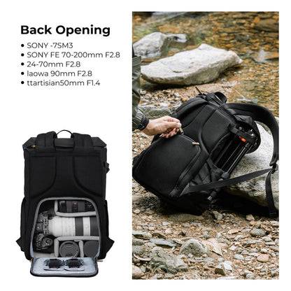 K&F Concept 20L Camera Electronics Backpack with 15 Inch Laptop Compartment, Built-In Waterproof Rain Cover for Drones, Lens, Tripod, DSLR/SLR, Mirrorless Camera & Accessories (Blue, Black) | KF13-066V10 KF13-066V12