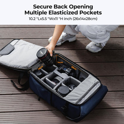 K&F Concept 20L Camera Backpack with 15" Laptop Compartment, Tripod Holder, Rain Cover, 20 Liters Large Capacity Storage Bag for Sony Fujifilm Canon Nikon Lumix DJI Drone, Lenses, Battery, Speedlite Flash, Photo & Video - Urban Wander 02 | Black, Blue