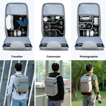 K&F Concept Beta 22L Professional Photography Camera Backpack Bag with 15" Laptop Computer Compartment, Rain Cover, Large Storage for Tripod, Lens, Flash, Battery Charger, Video Light, DJI Drone, Digital Mirrorless, DSLR - Nature Wander 11 | Black, Gray