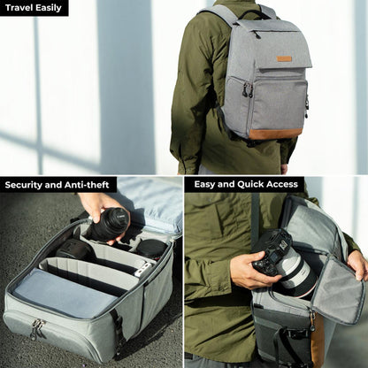K&F Concept Beta 22L Professional Photography Camera Backpack Bag with 15" Laptop Computer Compartment, Rain Cover, Large Storage for Tripod, Lens, Flash, Battery Charger, Video Light, DJI Drone, Digital Mirrorless, DSLR - Nature Wander 11 | Black, Gray