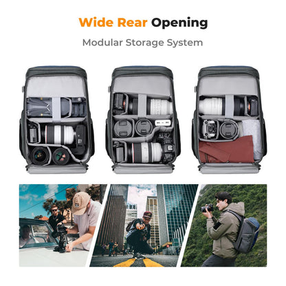 K&F Concept Camera Alpha Backpack Air 25L with 16" Computer Compartment, Top & Side Access, Internal Support Fibers Bars and Raincover for Videography & Photography (Grey) KF13-128V3