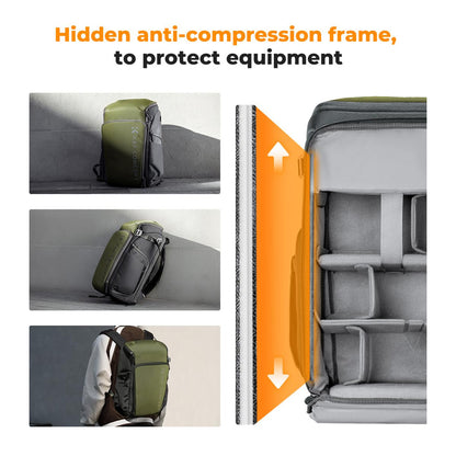 K&F Concept Camera Alpha Backpack Air 25L with 16" Computer Compartment, Top & Side Access, Internal Support Fibers Bars and Raincover for Videography & Photography (Grey) KF13-128V3