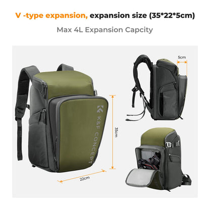K&F Concept Camera Alpha Backpack Air 25L with 16" Computer Compartment, Top & Side Access, Internal Support Fibers Bars and Raincover for Videography & Photography (Grey) KF13-128V3