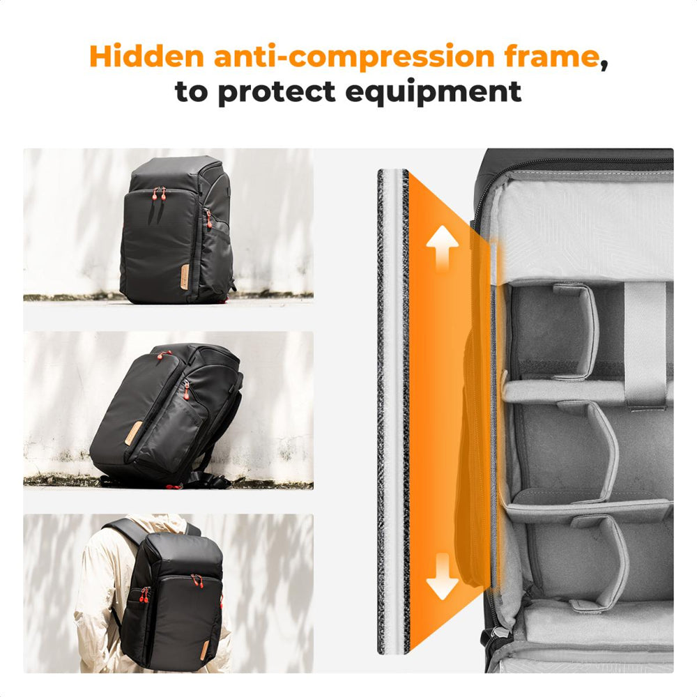 K&F Concept 25L Camera Backpack with 16" Laptop Compartment, Expandable Up to 4L, Quickdraw Dual Compartment, Rain Cover for Sony Fujifilm Canon Nikon Lumix DJI Drone, Lenses, Battery, Speedlite Flash & Photography Accessories Storage Bag