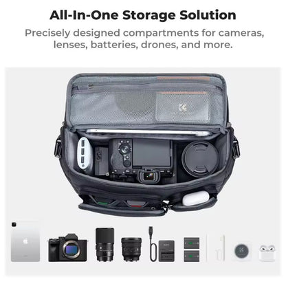 K&F Concept 10L Urban Wander Crossbody Shoulder Sling Camera Bag w/ Magnetic Quick Access, Waterproof Design, Adjustable Dividers, Front and Mesh Pockets for Mirrorless, Lenses, Drones, Action Cameras & Acessories - Travel and Photography
