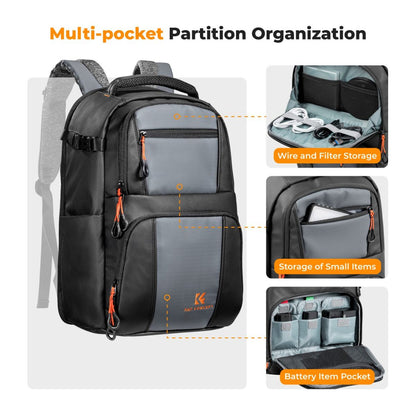 K&F Concept 30L Beta Camera Backpack V2 with 15" Laptop Compartment, Tripod Holder, Quick Side & Rear Access Pockets, Large Capacity Storage Bag for Sony Fujifilm Canon Nikon Lumix DJI, Lens, Battery, Drone, and Photography Accessories