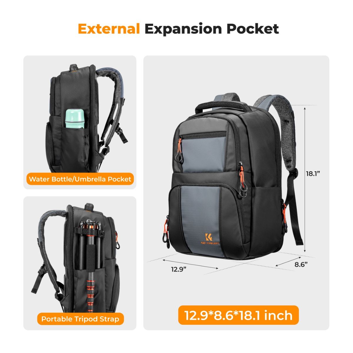 K&F Concept 30L Beta Camera Backpack V2 with 15" Laptop Compartment, Tripod Holder, Quick Side & Rear Access Pockets, Large Capacity Storage Bag for Sony Fujifilm Canon Nikon Lumix DJI, Lens, Battery, Drone, and Photography Accessories