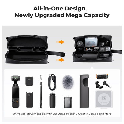 K&F Concept Portable Carrying Pouch Bag for DJI Osmo Pocket 3 Camera and Accessories with Large Capacity, Elastic Compartments, Waterproof Design, and Wrist Strap – Ideal for Photography, Vlogging, Travel | JG Superstore