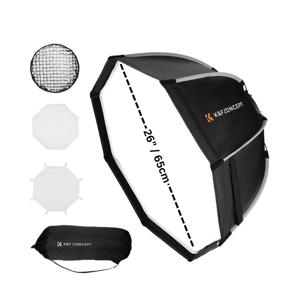 K&F Concept 55cm 65cm 90cm QR Bowens Mount Octagonal Umbrella Softbox with 8 Durable Elastic Ribs and High Quality Fabric for Camera Lighting Photo and Video Studio Equipment