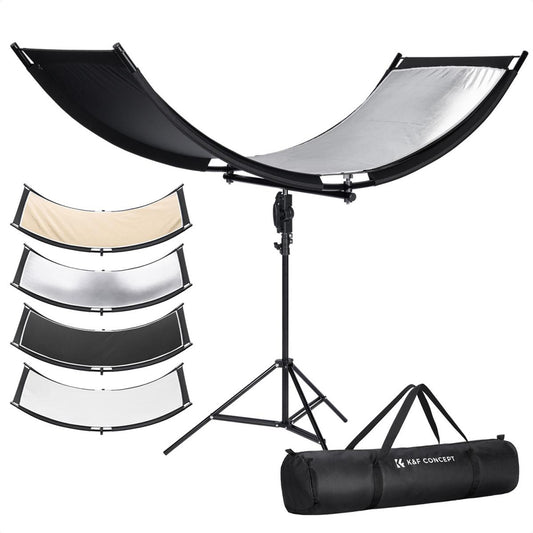 K&F Concept 70" x 25" Curved U-Shape Light Diffusion Reflector Stand Kit with Double-Sided Multiple Reflective Color Effects, 180° Adjustable Angle and Tool-Free Installation | KF18-0012