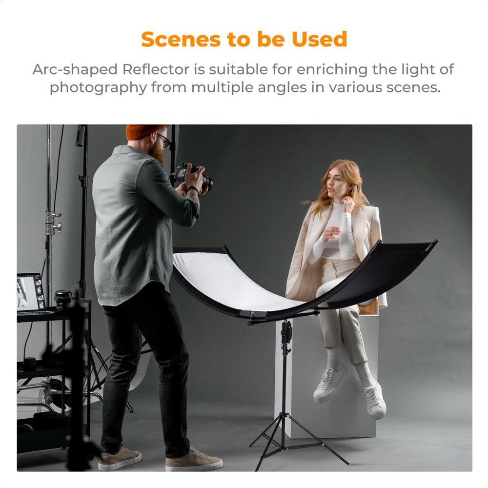 K&F Concept 70" x 25" Curved U-Shape Light Diffusion Reflector Stand Kit with Double-Sided Multiple Reflective Color Effects, 180° Adjustable Angle and Tool-Free Installation | KF18-0012