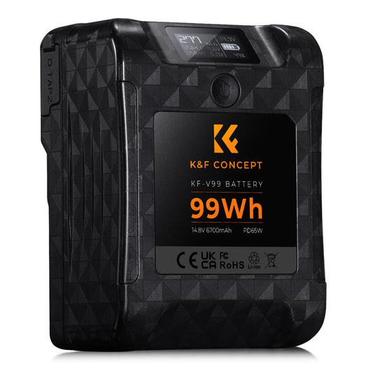 K&F Concept KF-V99 V-Mount Battery BP-VL99 14.8V 6700mAh with PD 65W Bi-directional Fast Charger, LED Screen Display, Powerbank Mode, BP, D-tap, USB-C & USB-A for Camera, Camcorder, Video Light, Laptop, Tablet, Phone, iPhone, iPad, MacBook
