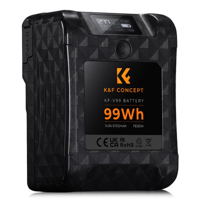 K&F Concept 99Wh KF-V99 Series V-Mount Battery 6700mAh with Bi-Directional Type-C Fast Charging, Digital Screen Display, D-TAP, USB-A for Photography, Cameras, Camcorders, Studio Lights, Field Monitors, Laptops, Smartphones, Vmount Plates