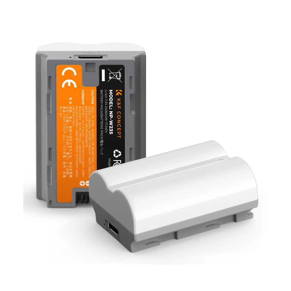 K&F Concept NP-W235 Battery Pack Li-Ion 7.2V 2400mAh with USB Type-C Connector Direct Charging for Selected FUJIFILM Digital Camera X-T5, X-S20, X-H2, X-H2S, GFX 100S, GFX 50S II, X-T4, etc.