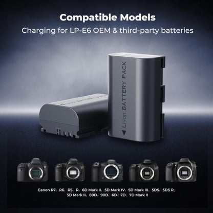 K&F Concept LP-E6 / LP-E6N / LP-E6NH 2-Pack 2600mAh Camera Batteries with Dual-Slot Detachable PD 18W Fast Charger Kit with LED Display, USB C Charging Cable and Port, SD Card Storage for Selected Canon Mirrrorless, DSLR Cameras and Camcorders