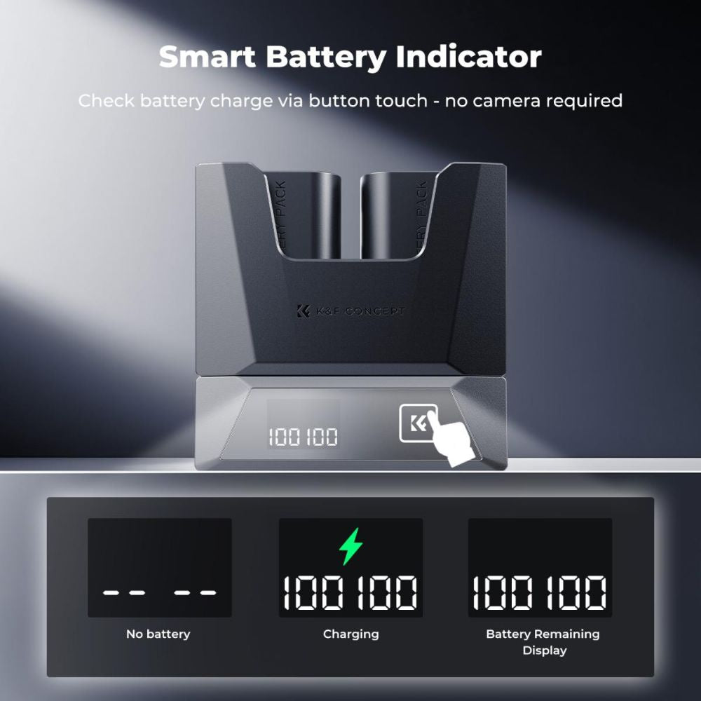 K&F Concept LP-E6 / LP-E6N / LP-E6NH 2-Pack 2600mAh Camera Batteries with Dual-Slot Detachable PD 18W Fast Charger Kit with LED Display, USB C Charging Cable and Port, SD Card Storage for Selected Canon Mirrrorless, DSLR Cameras and Camcorders