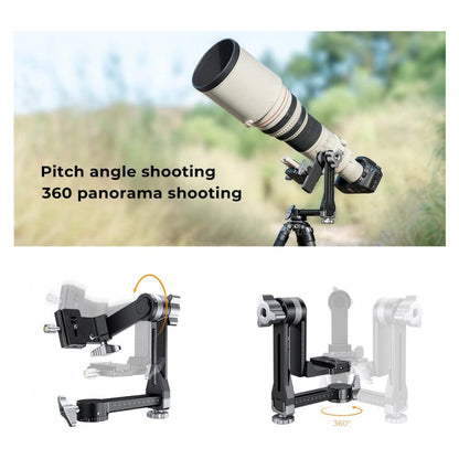 K&F Concept Aluminum Cantilever Tripod Head with 1/4" Arca-Type Quick Release Plate, 20kg/44lbs Load Capacity, 180° Pitch Shooting Angle for DSLR/SLR, Mirrorless Camera | Photography Equipment