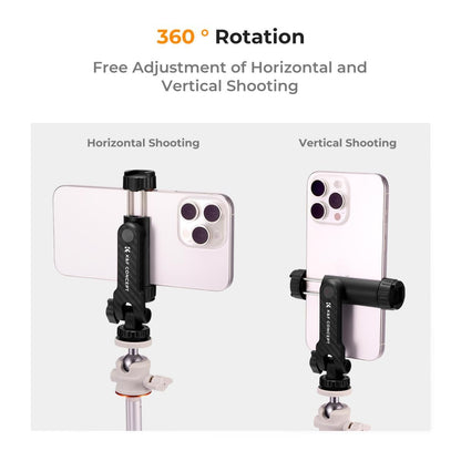 [CLEARANCE] K&F Concept Tripod Mount Phone Holder for iPhone & Android Smartphones with Dual Cold Shoe for LED Fill Lights, Microphones, and Camera Accessories