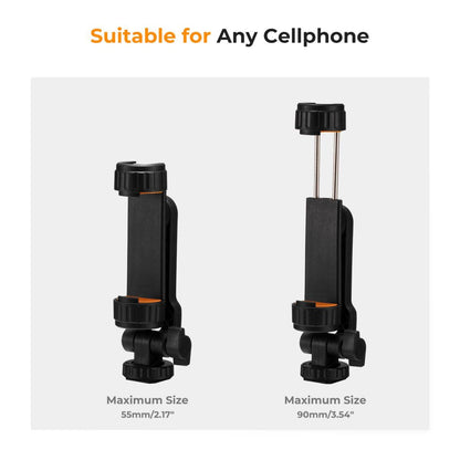 [CLEARANCE] K&F Concept Tripod Mount Phone Holder for iPhone & Android Smartphones with Dual Cold Shoe for LED Fill Lights, Microphones, and Camera Accessories