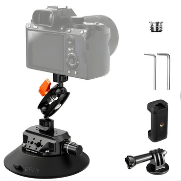 K&F Concept Vacuum Suction Cup Mount w/ 360° Ball Head, 1/4" & 3/8" Screws for Phones & Action Cam