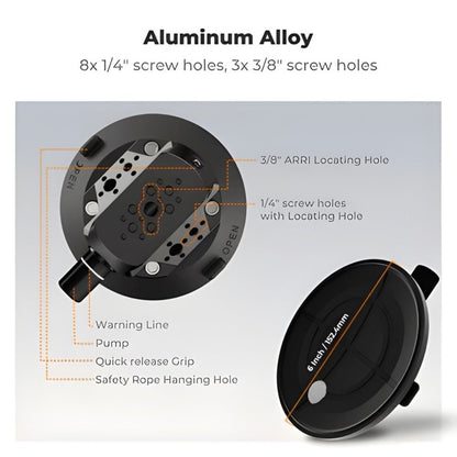 K&F Concept Vacuum Suction Cup Mount w/ 360° Ball Head, 1/4" & 3/8" Screws for Phones & Action Cam