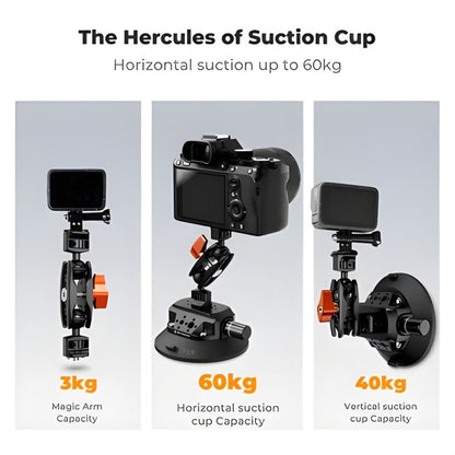 K&F Concept Vacuum Suction Cup Mount w/ 360° Ball Head, 1/4" & 3/8" Screws for Phones & Action Cam