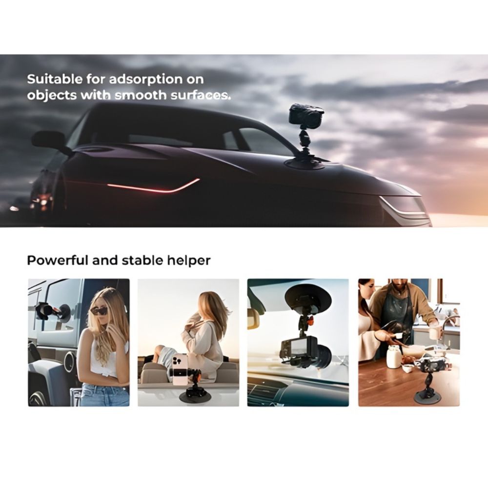 K&F Concept Vacuum Suction Cup Mount w/ 360° Ball Head, 1/4" & 3/8" Screws for Phones & Action Cam