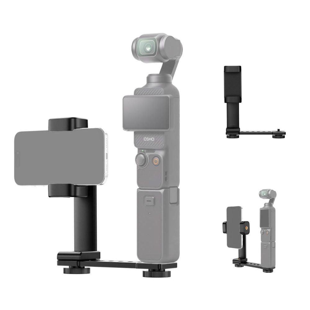 K&F Concept Phone Holder Mount for DJI Osmo Pocket 3, Adjustable Mobile Phone Clip Expansion Accessory with 1/4" Thread and Cold Shoe, Compatible with Tripods, Selfie Sticks, and Vlogging Setups