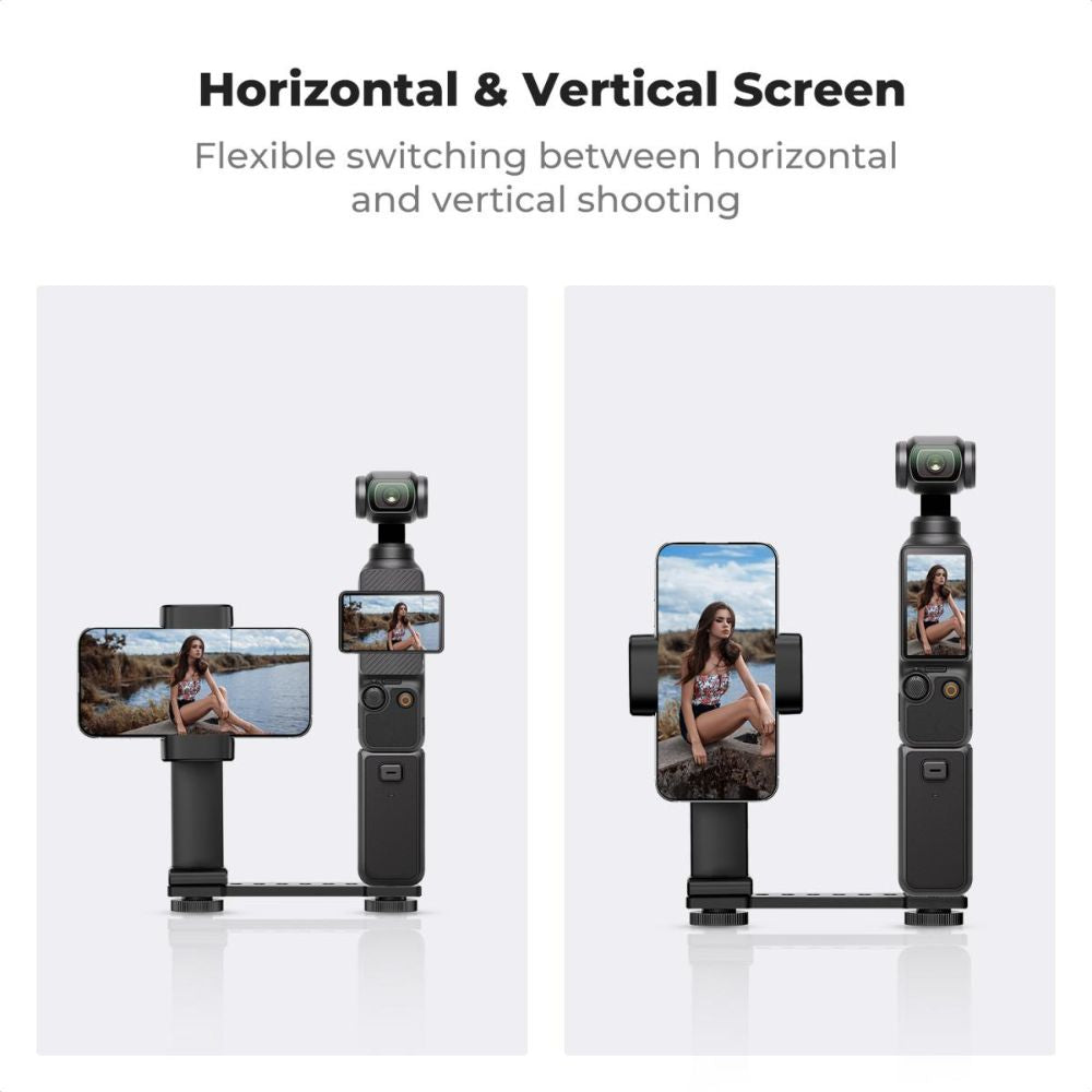 K&F Concept Phone Holder Mount for DJI Osmo Pocket 3, Adjustable Mobile Phone Clip Expansion Accessory with 1/4" Thread and Cold Shoe, Compatible with Tripods, Selfie Sticks, and Vlogging Setups