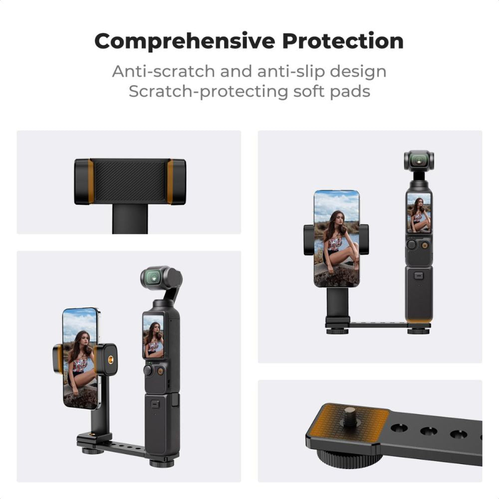 K&F Concept Phone Holder Mount for DJI Osmo Pocket 3, Adjustable Mobile Phone Clip Expansion Accessory with 1/4" Thread and Cold Shoe, Compatible with Tripods, Selfie Sticks, and Vlogging Setups
