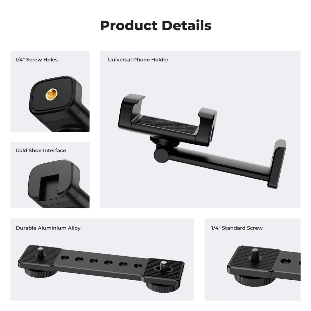 K&F Concept Phone Holder Mount for DJI Osmo Pocket 3, Adjustable Mobile Phone Clip Expansion Accessory with 1/4" Thread and Cold Shoe, Compatible with Tripods, Selfie Sticks, and Vlogging Setups
