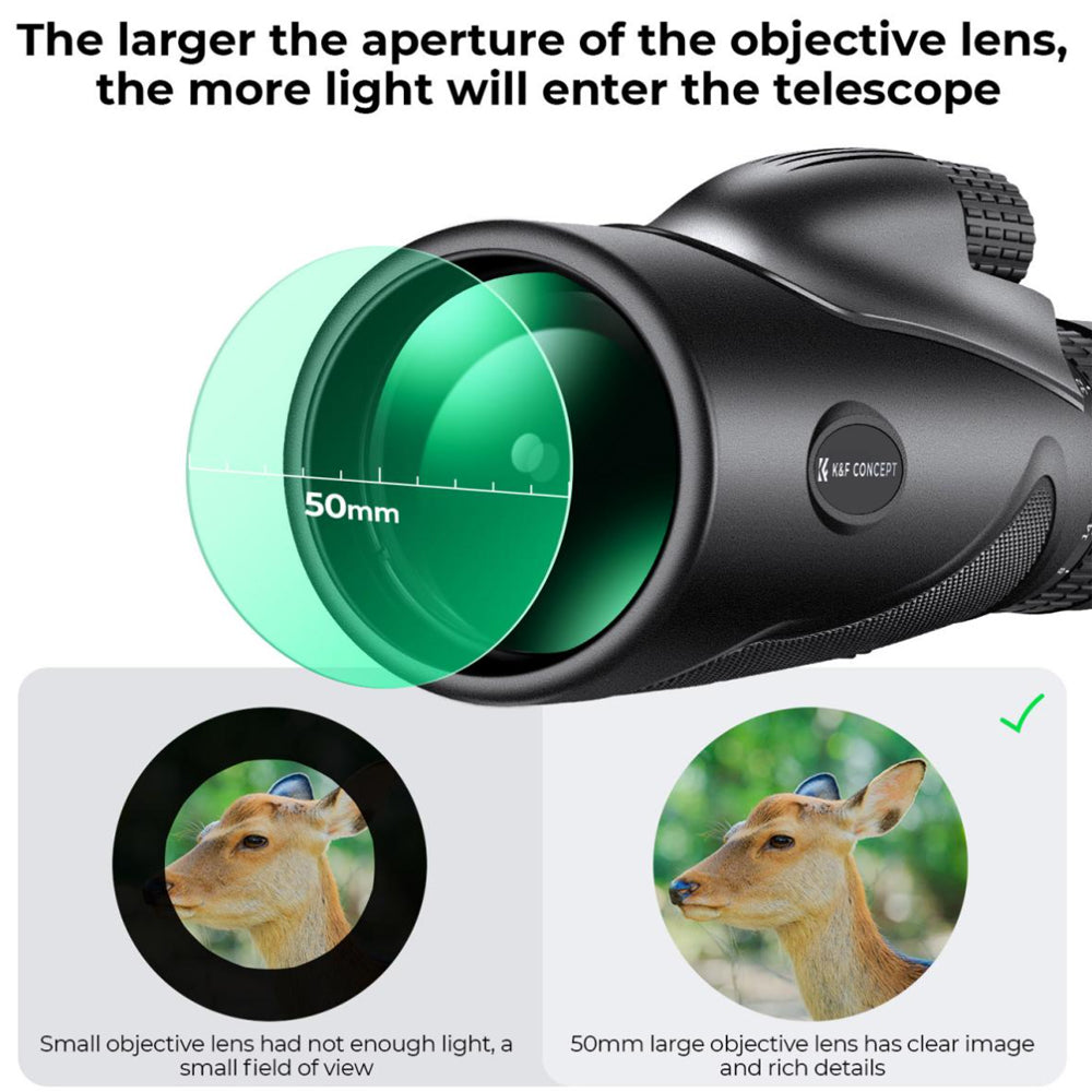 K&F Concept 8-32X50 Optical Zoom Professional Monocular Telescope HD BAK-4 Waterproof HD with Mobile Phone Clip Holder, Multi-Layer Nano Glass Coating for Outdoor Sports and Photography | KF33-083