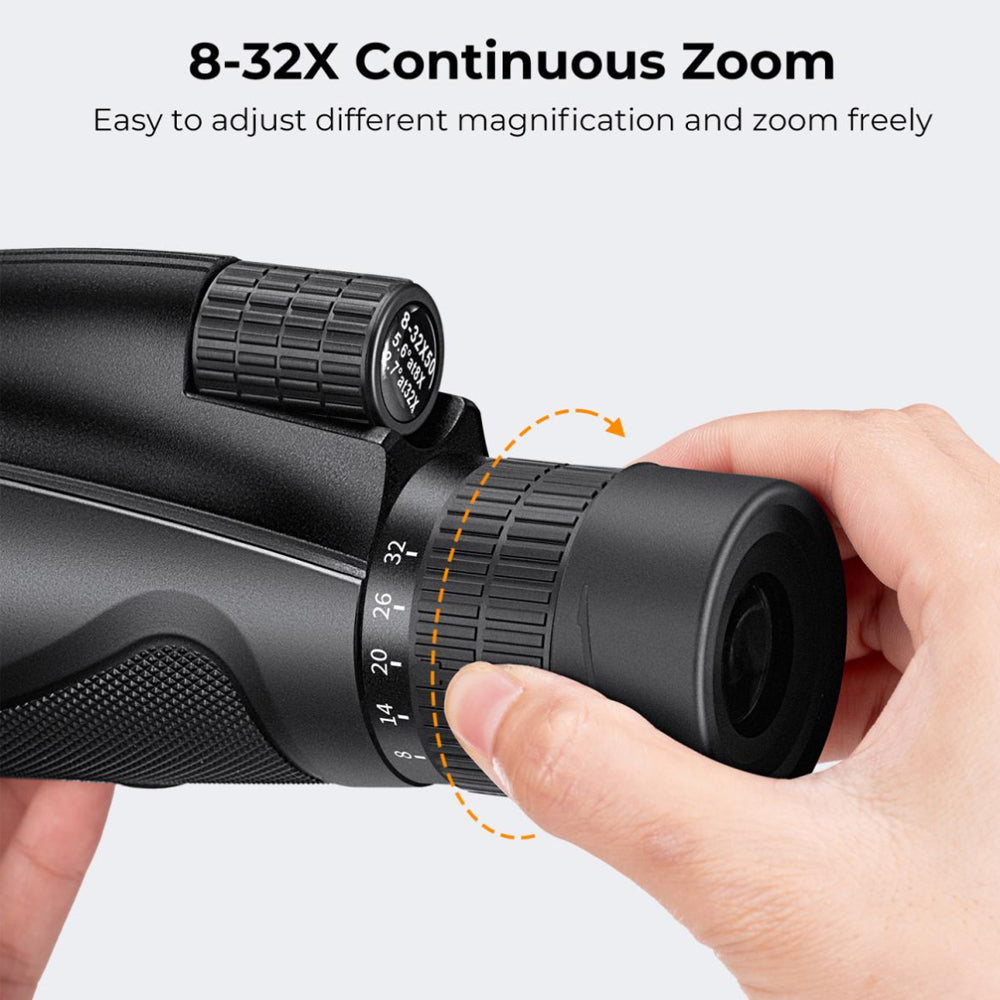 K&F Concept 8-32X50 Optical Zoom Professional Monocular Telescope HD BAK-4 Waterproof HD with Mobile Phone Clip Holder, Multi-Layer Nano Glass Coating for Outdoor Sports and Photography | KF33-083