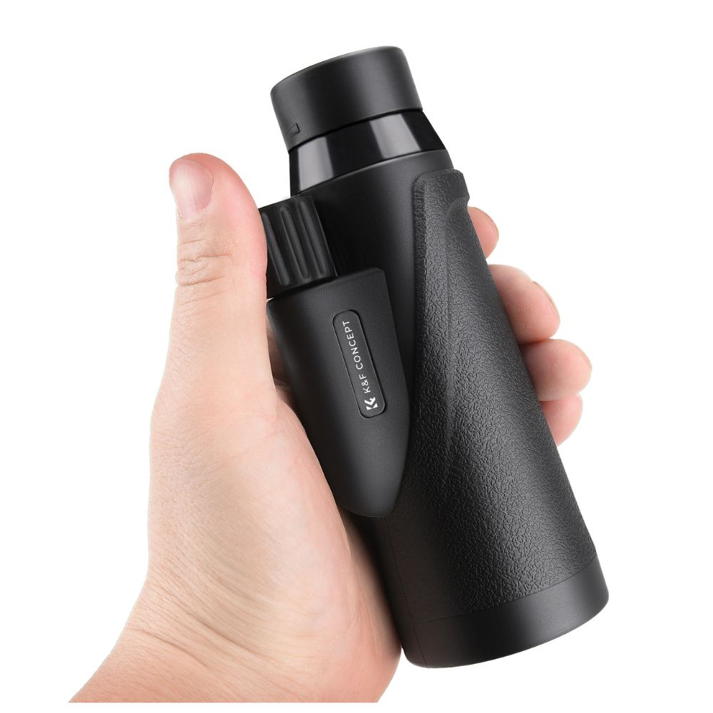 K&F Concept 8x42 HD Portable Wide Angle Waterproof Monocular Telescope with Multi-Coated BAK-4 Prism Lens, Mobile Phone Holder, Mini Tripod, Lanyard and Easy Focus for Outdoor Sports Hunting Hiking Camping Travel Photography - Black