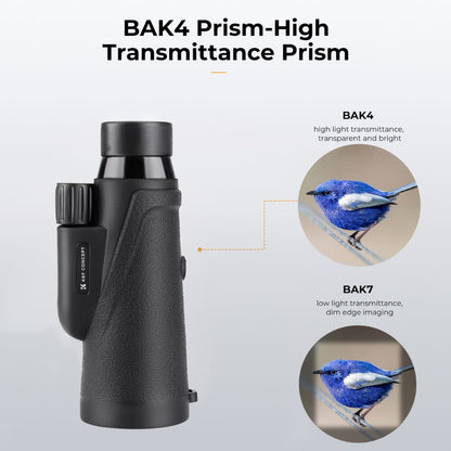 K&F Concept 8x42 HD Portable Wide Angle Waterproof Monocular Telescope with Multi-Coated BAK-4 Prism Lens, Mobile Phone Holder, Mini Tripod, Lanyard and Easy Focus for Outdoor Sports Hunting Hiking Camping Travel Photography - Black