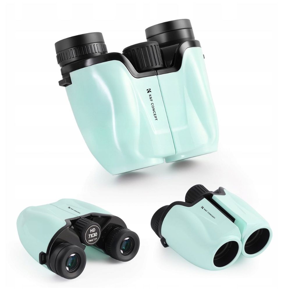 K&F Concept 7x30 Portable HD Waterproof Binoculars with Fully Multi-Coated BAK-4 Prism Lens, Multi-Layer Coating, Ultra-Far Visibility, Easy Focus, and Lanyard - Mint Blue