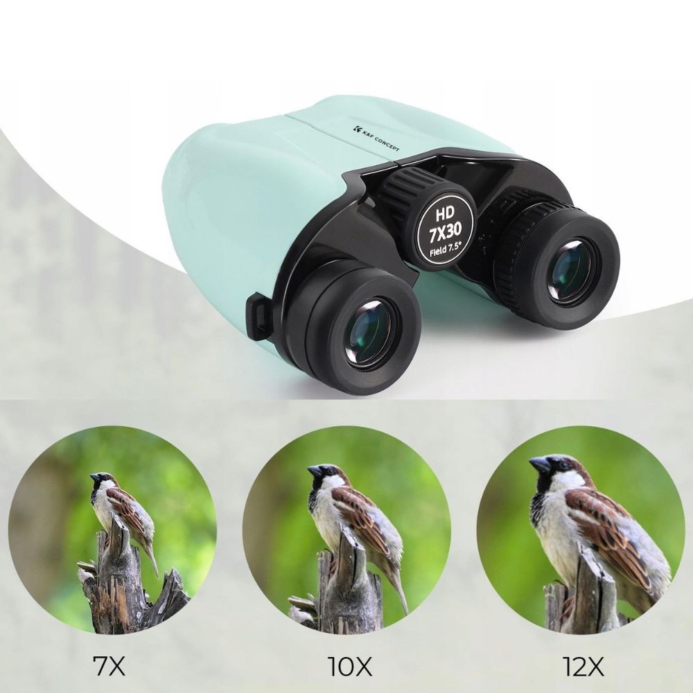 K&F Concept 7x30 Portable HD Waterproof Binoculars with Fully Multi-Coated BAK-4 Prism Lens, Multi-Layer Coating, Ultra-Far Visibility, Easy Focus, and Lanyard - Mint Blue