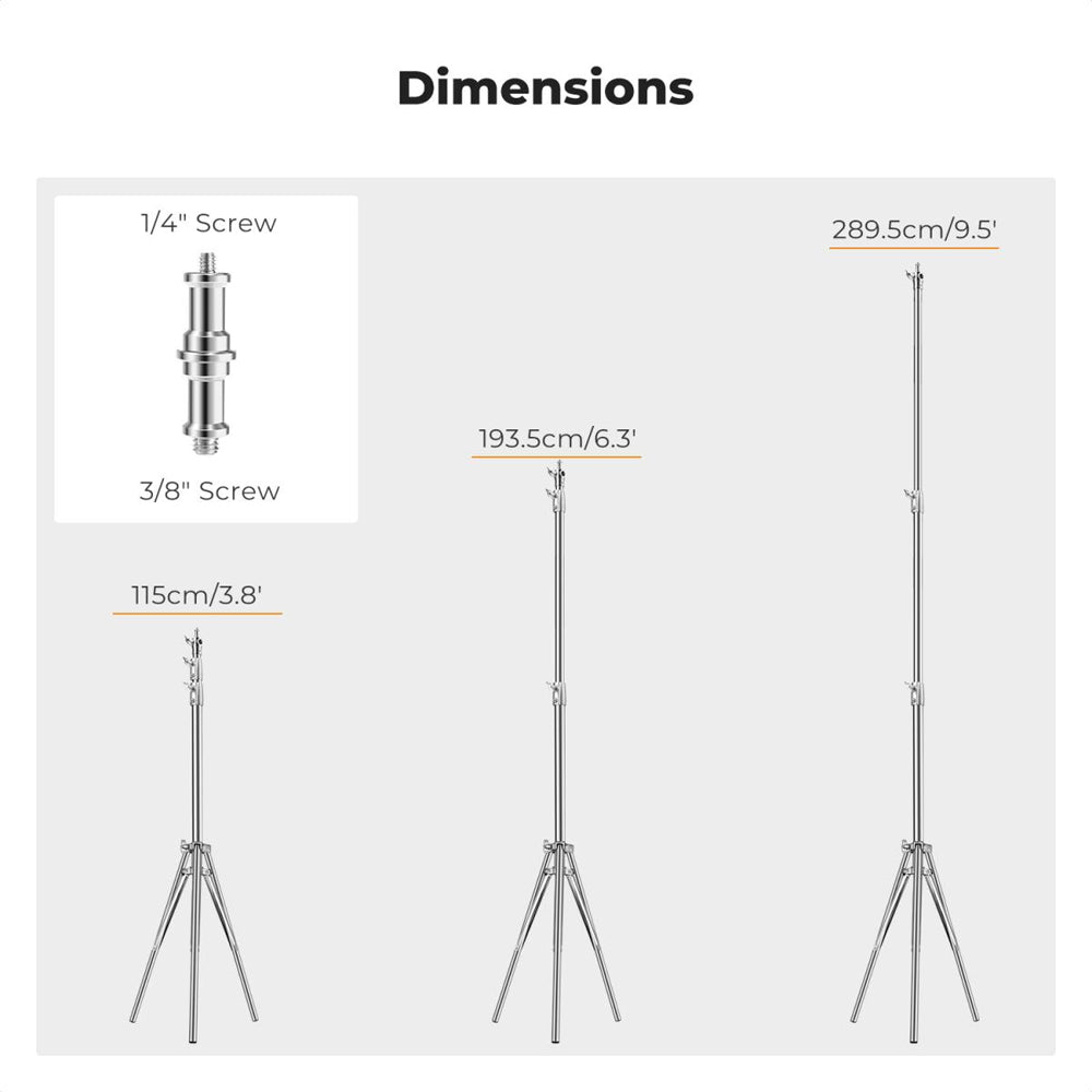 K&F Concept Stainless Steel / Iron Metal Heavy Duty Light Stand with In-Built Spring Buffer, Up to 11kg Max Payload & 2.8m Max Operational Height for Studio Light, Softbox and Photography Videography