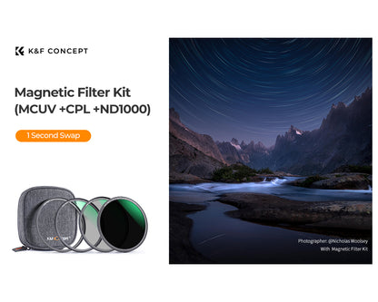 K&F Concept Nano-X Series Ultraviolet + Polarizing + Neutral Density (MCUV + CPL + ND1000) Ultra-Slim Optical Lens Filter Kit Waterproof UHD MRC 28-Layer Nano-Coated with Ring Adapter - Avalable Size